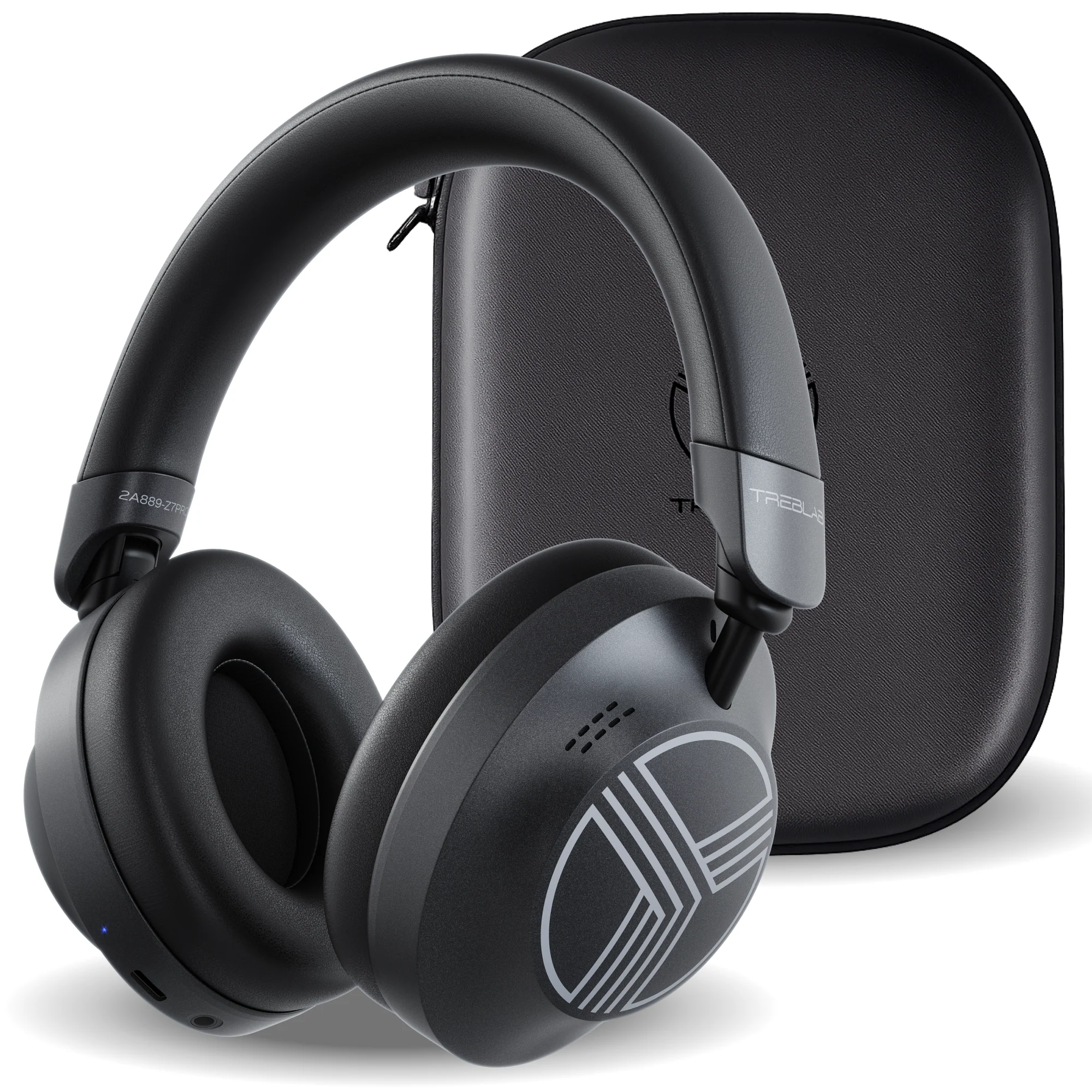 TREBLAB Z7-Pro Noise Cancelling Over Ear Headphones Wireless Bluetooth | Hybrid ANC -30dB. 38H Battery. Transparency Mode. Foldable with Case. Multipoint BT 5.3. Gaming Mode 65ms. USB-C. AUX