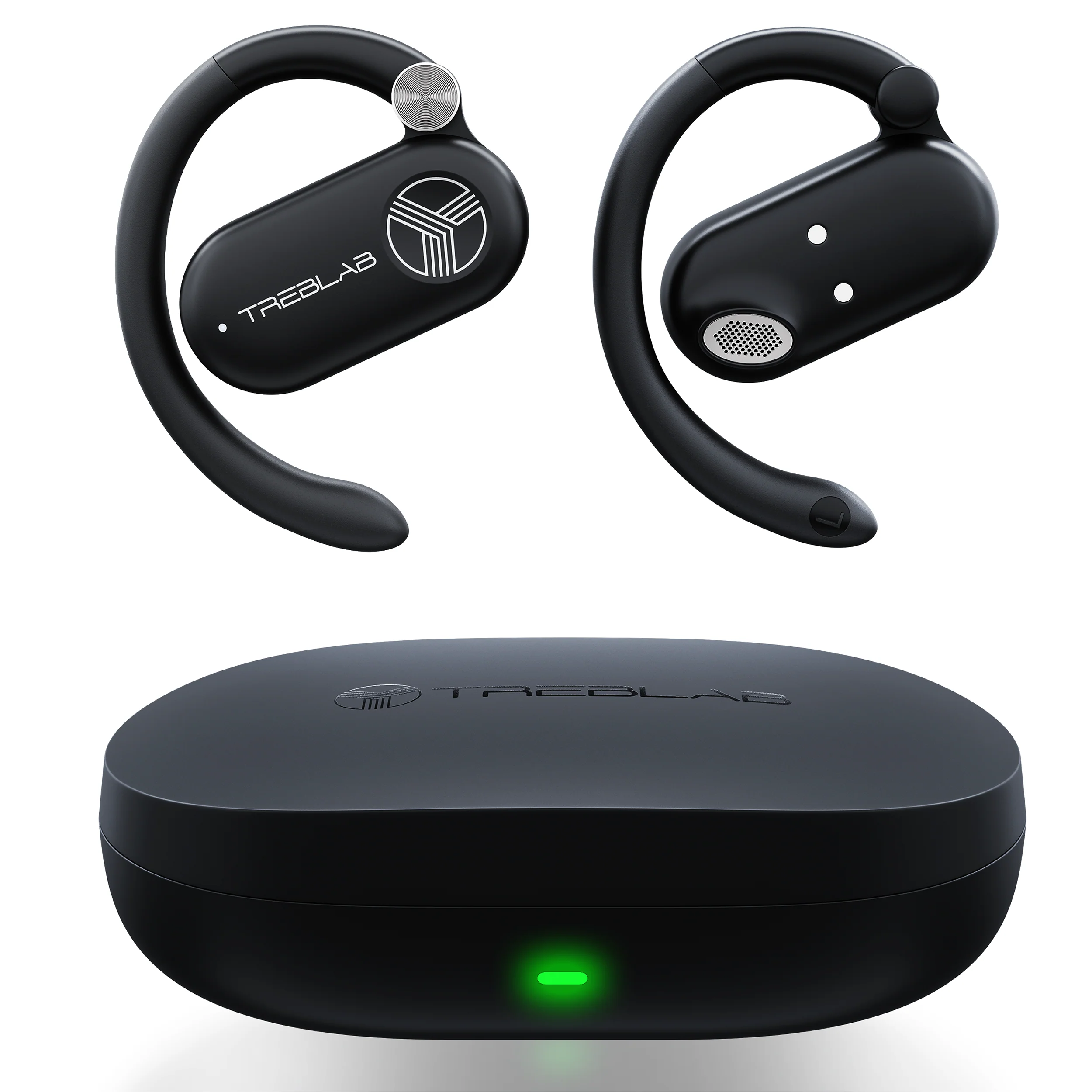 TREBLAB X-Open Ear Earbuds Wireless Bluetooth. IPX5 Earhook | 9H battery. wireless charging case. 14.2mm driver. dual mics. BT 5.4. touch control. gaming mode. 33ft range